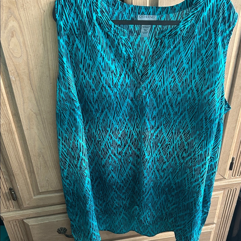 Catherines Teal and Black Sleeveless Henley Tunic